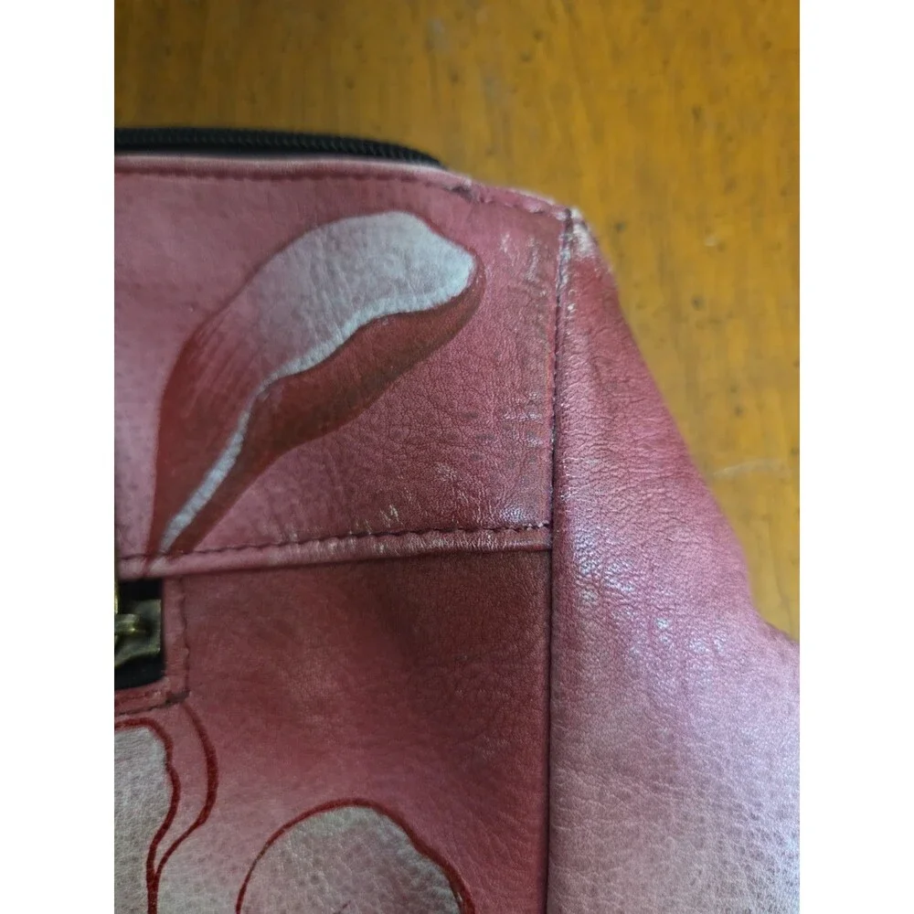 Anuschka Anna Hand Painted Leather Shoulder Bag Purse Precious Peony Pink Maroon